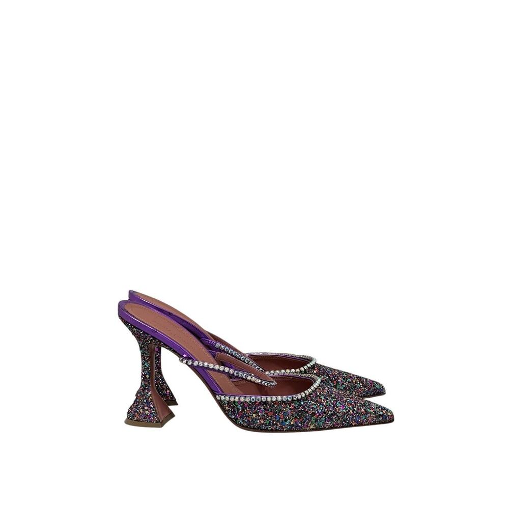 Amina Muaddi Gilda Multicolor Glitter Leather Mules Sz 39.5